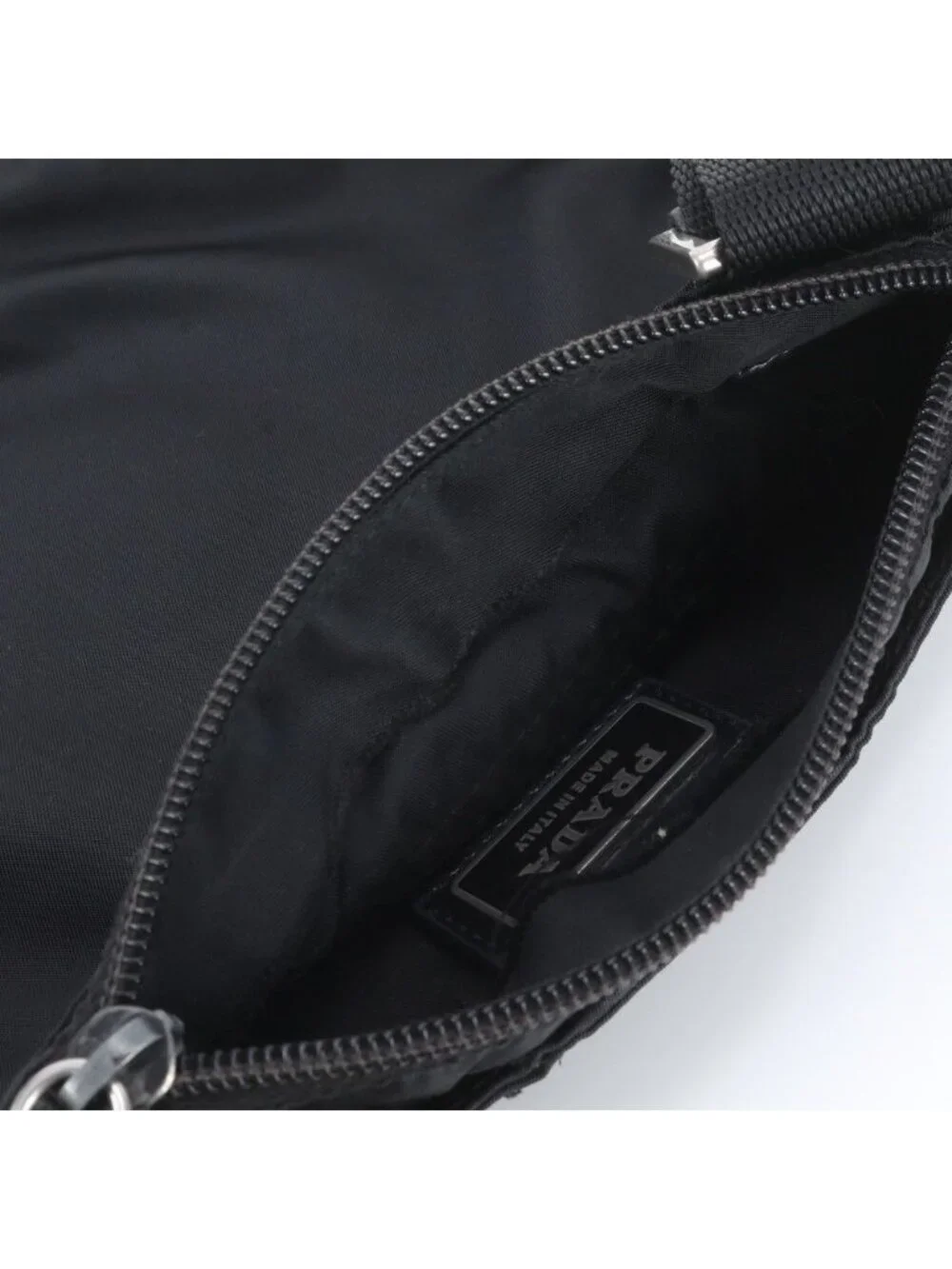 Prada Tessuto Nylon Triangle Logo Leather Shoulder Bag Crossbody Black